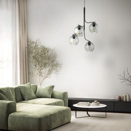 LED lustra uz troses CESAR 4xE27/15W/230V melna/dūmakaini pelēka