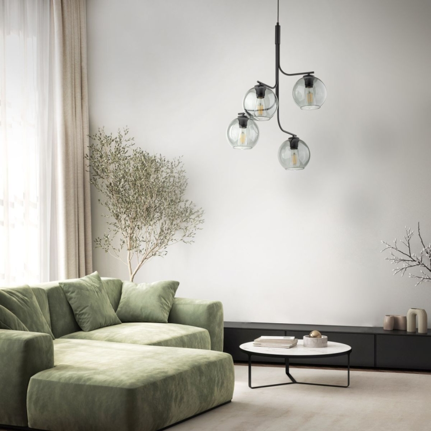LED lustra uz troses CESAR 4xE27/15W/230V melna/dūmakaini pelēka