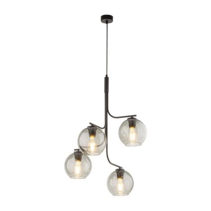 LED lustra uz troses CESAR 4xE27/15W/230V melna/dūmakaini pelēka