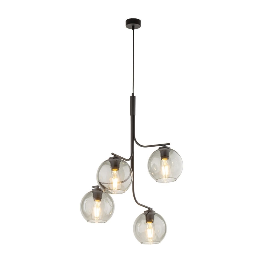 LED lustra uz troses CESAR 4xE27/15W/230V melna/dūmakaini pelēka