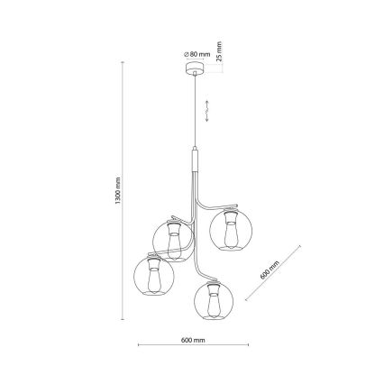 LED lustra uz troses CESAR 4xE27/15W/230V melna/dūmakaini pelēka