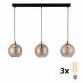 LED lustra uz troses DEVI 3xE27/15W/230V melna/dūmaina bēša