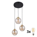 LED lustra uz troses DEVI 3xE27/15W/230V melna/dūmakaini bēša