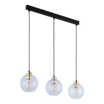 LED lustra uz troses DEVON 3xE27/15W/230V melna/caurspīdīga
