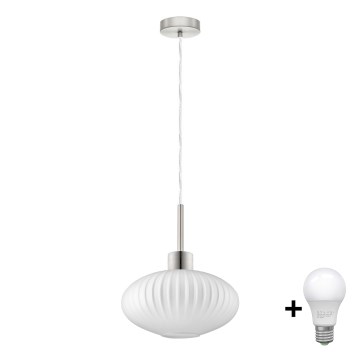 LED lustra uz troses HARMA 1xE27/60W/230V Ø 30 cm matēts hroms/balta