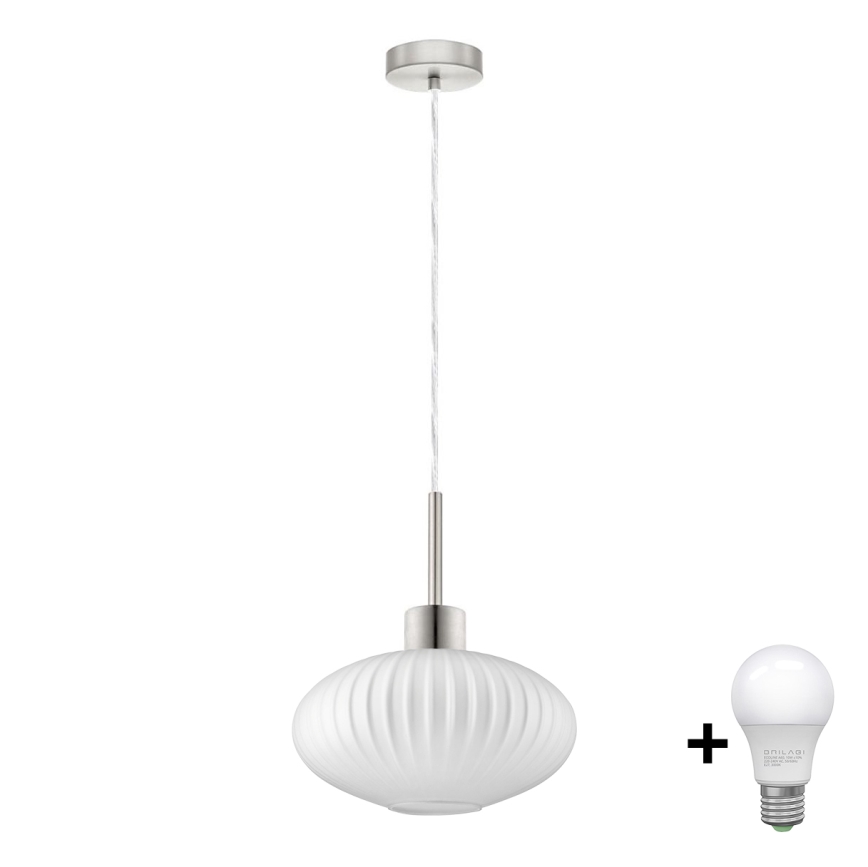 LED lustra uz troses HARMA 1xE27/60W/230V Ø 30 cm matēts hroms/balta