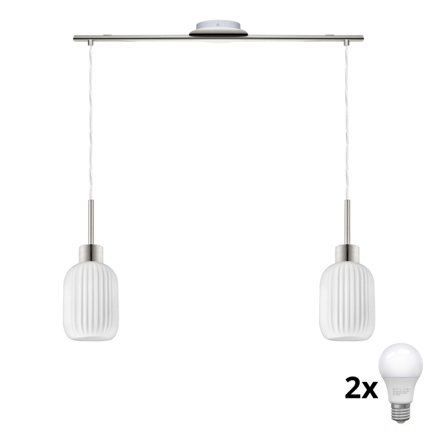 LED lustra uz troses HARMA 2xE27/60W/230V matēts hroms/balta