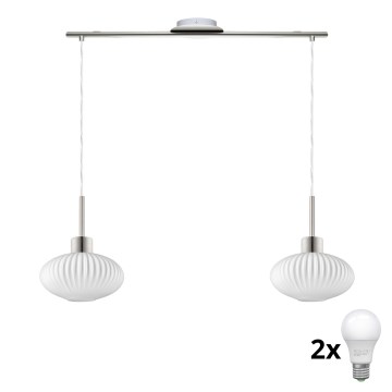LED lustra uz troses HARMA 2xE27/60W/230V matēts hroms/balts
