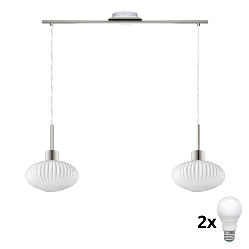 LED lustra uz troses HARMA 2xE27/60W/230V matēts hroms/balts