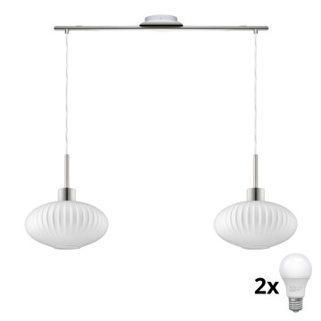 LED lustra uz troses HARMA 2xE27/60W/230V matēts hroms/balts