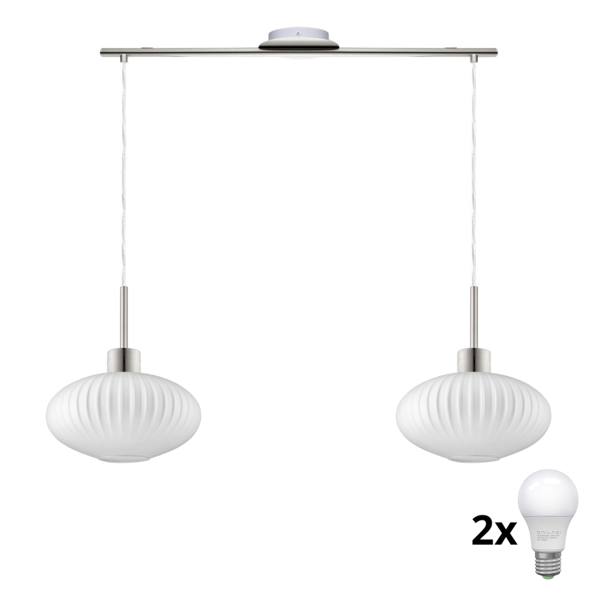 LED lustra uz troses HARMA 2xE27/60W/230V matēts hroms/balts