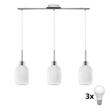 LED lustra uz troses HARMA 3xE27/60W/230V matēts hroms/balts