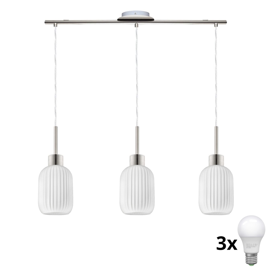 LED lustra uz troses HARMA 3xE27/60W/230V matēts hroms/balts