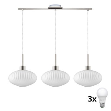 LED lustra uz troses HARMA 3xE27/60W/230V matēts hroms/balts