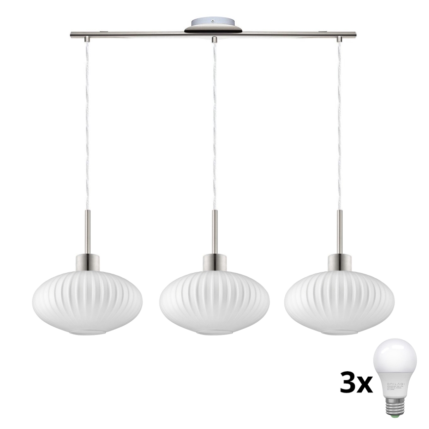 LED lustra uz troses HARMA 3xE27/60W/230V matēts hroms/balts