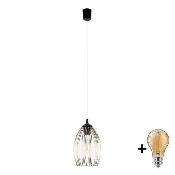 LED lustra uz troses LIZA 1xE27/15W/230V melna/zelta