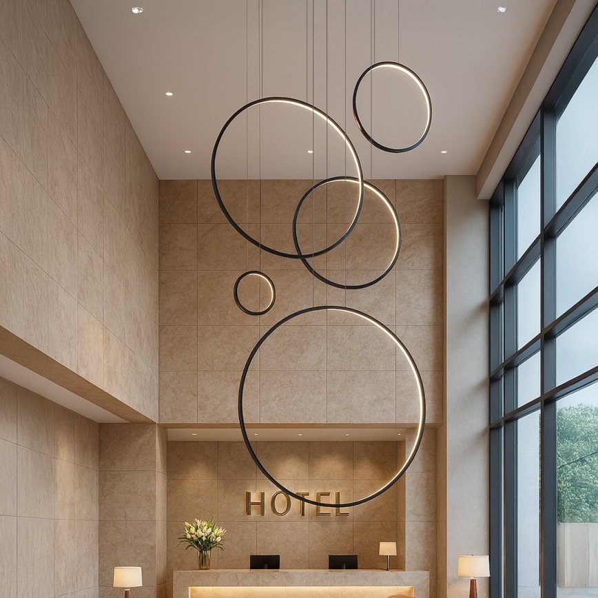 LED lustra uz troses SATURNO LED/100W/230V melna