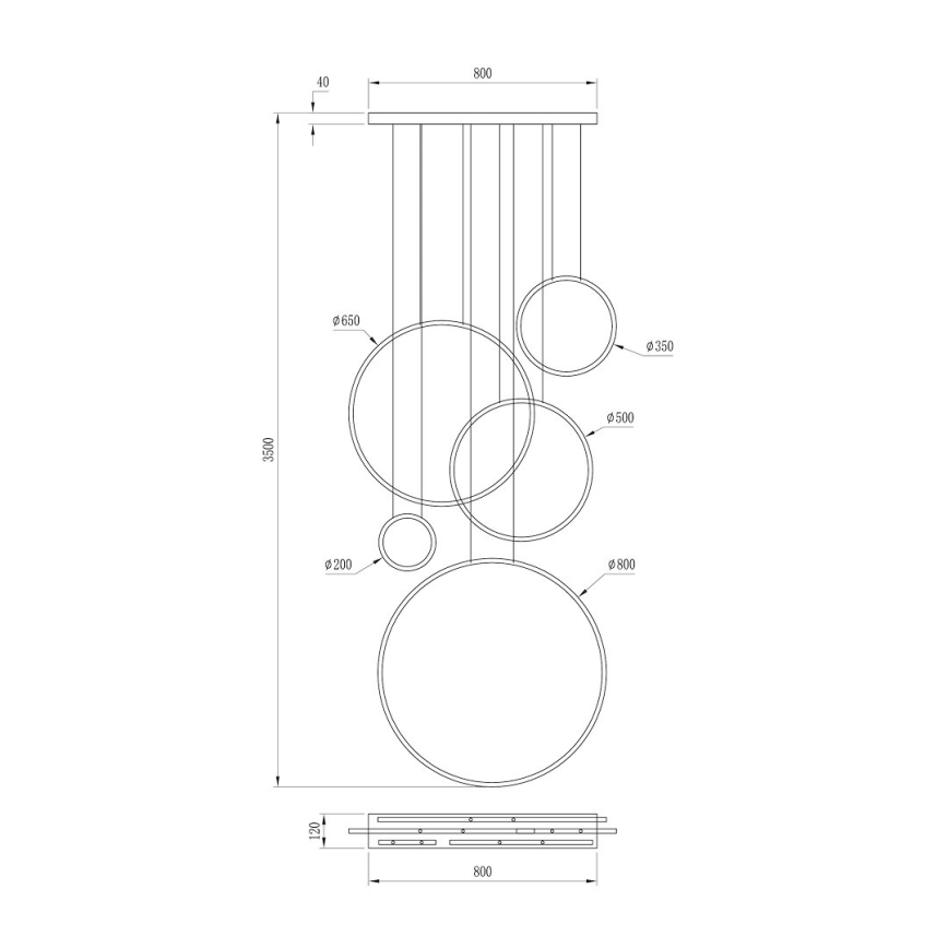 LED lustra uz troses SATURNO LED/100W/230V melna