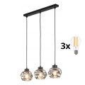 LED lustra uz troses ZULIA 3xE27/15W/230V melna/dūmakaina melna