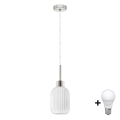 LED lustrs uz troses HARMA 1xE27/60W/230V Ø 14 cm matēts hroms/balts