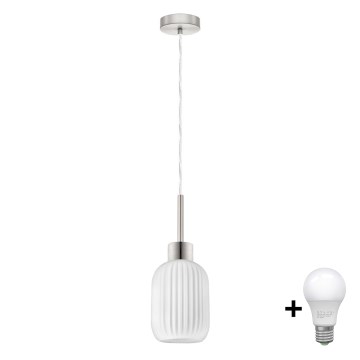 LED lustrs uz troses HARMA 1xE27/60W/230V Ø 14 cm matēts hroms/balts