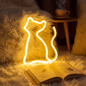 LED neona galda dekors Kaķis — 2W, darbināms ar 3x AA baterijām vai USB