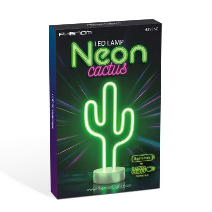 LED neona galda dekors Kaktuss — LED/2W/3xAA/USB
