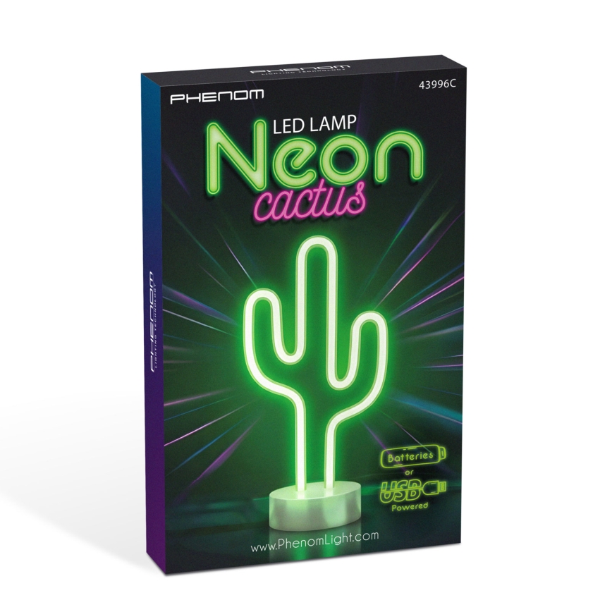 LED neona galda dekors Kaktuss — LED/2W/3xAA/USB