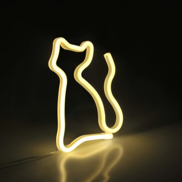 LED Neona sienas dekors CAT LED/3W/3xAA USB dzeltena