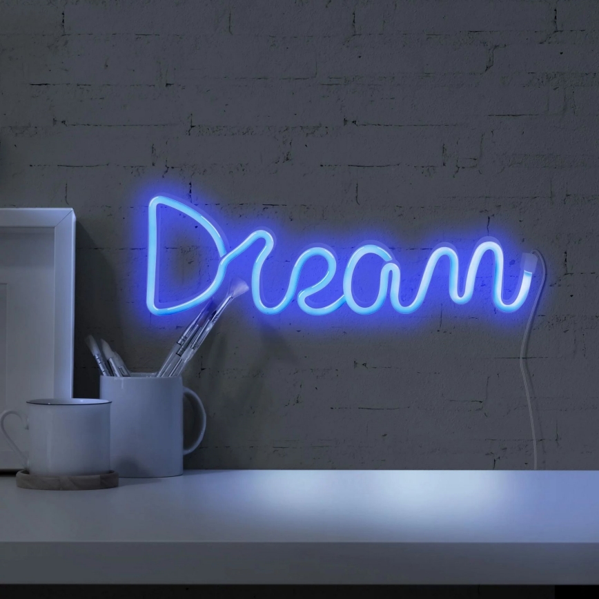 LED Neona sienas dekors DREAM LED/3W/3xAA USB zila