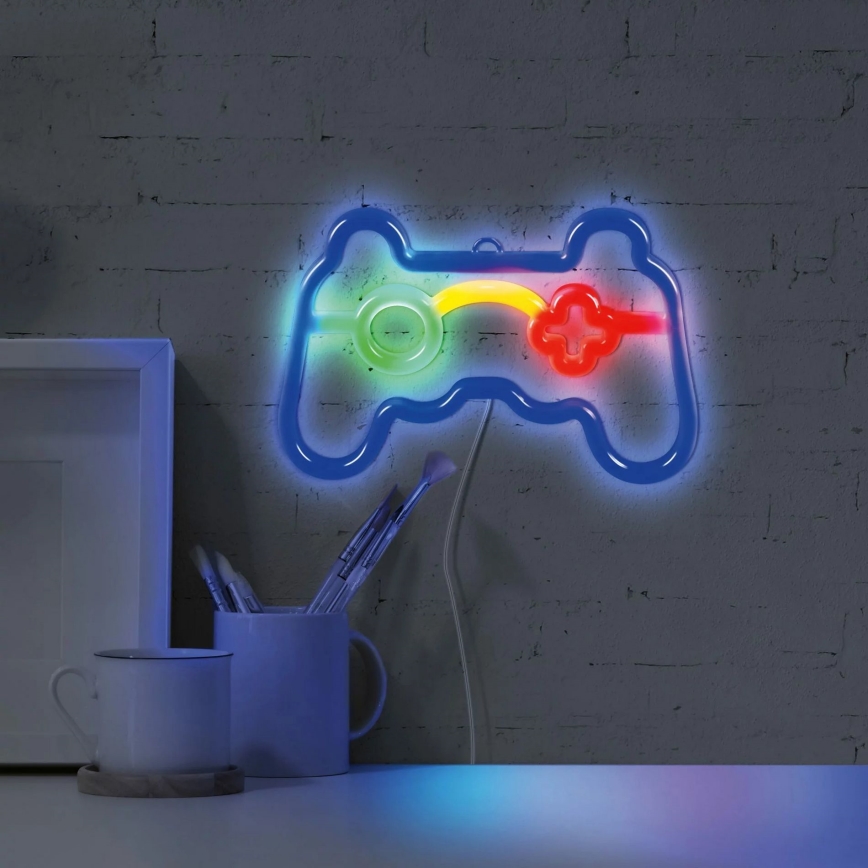 LED Neona sienas dekors GAME LED/3W/3xAA USB zila