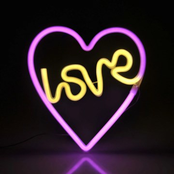 LED Neona sienas dekors LOVE LED/3W/3xAA USB rozā