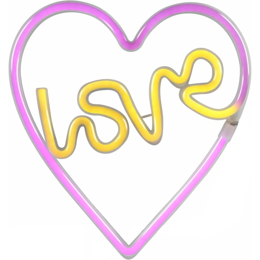 LED Neona sienas dekors LOVE LED/3W/3xAA USB rozā