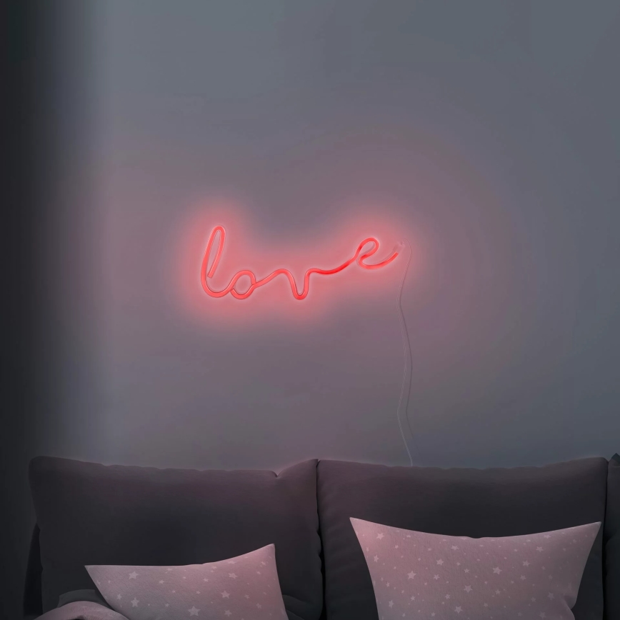 LED Neona sienas dekors LOVE LED/3W/3xAA USB sarkana