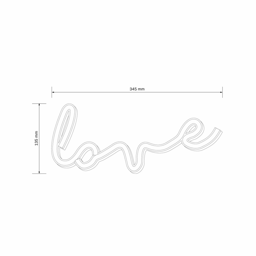 LED Neona sienas dekors LOVE LED/3W/3xAA USB sarkana