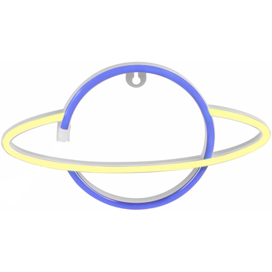 LED Neona sienas dekors PLANET LED/3W/3xAA USB zila/dzeltena