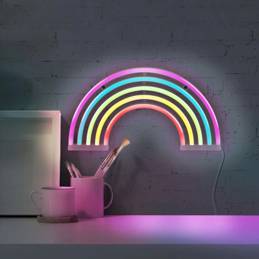 LED Neona sienas dekors RAINBOW LED/3W/3xAA USB daudzkrāsaina