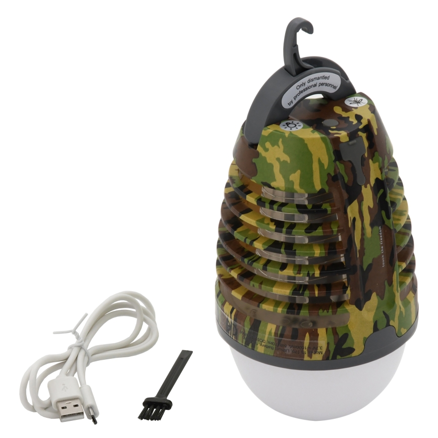 LED Pārnēsājama uzlādējama lampa ar kukaiņu slazdu LED/2W/3,7V 1800 mAh IPX4 kamuflāža