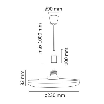 LED piekarams gaismeklis KIKI 1xE27/15W/230V Melns