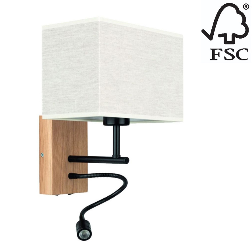 LED Pielāgojama lampa BOHO 1xE27/25W + LED/1W/230V ozolkoks – FSC sertificēts