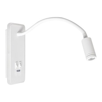 LED Pielāgojama sienas lampiņa ar USB BASE 1xLED/8W+1xLED/2W/230V balta