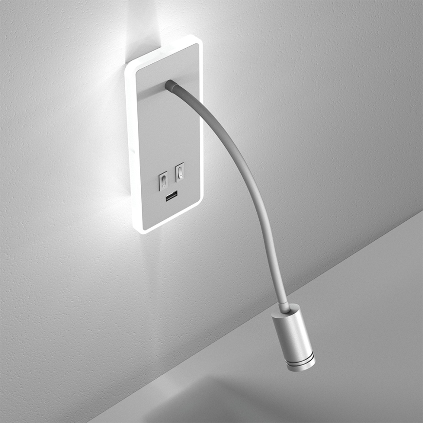 LED Pielāgojama sienas lampiņa ar USB BASE 1xLED/8W+1xLED/2W/230V balta