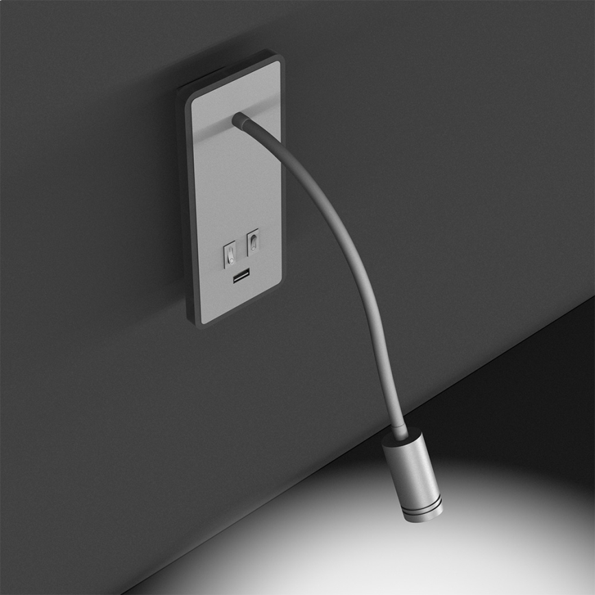 LED Pielāgojama sienas lampiņa ar USB BASE 1xLED/8W+1xLED/2W/230V balta