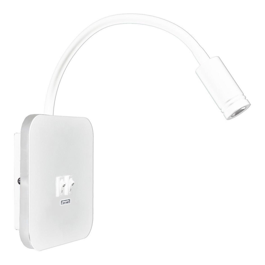 LED Pielāgojama sienas lampiņa ar USB BASE 1xLED/8W + 1xLED/2W/230V balta