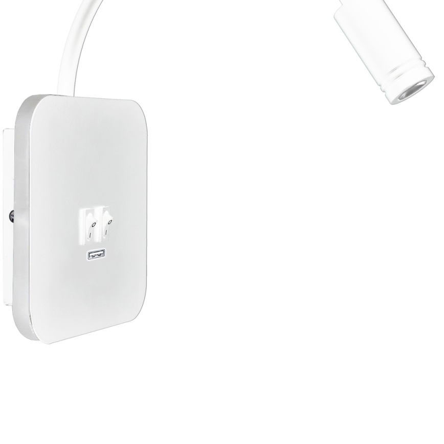 LED Pielāgojama sienas lampiņa ar USB BASE 1xLED/8W + 1xLED/2W/230V balta