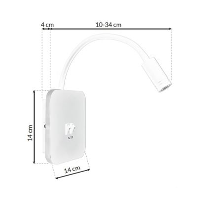 LED Pielāgojama sienas lampiņa ar USB BASE 1xLED/8W + 1xLED/2W/230V balta