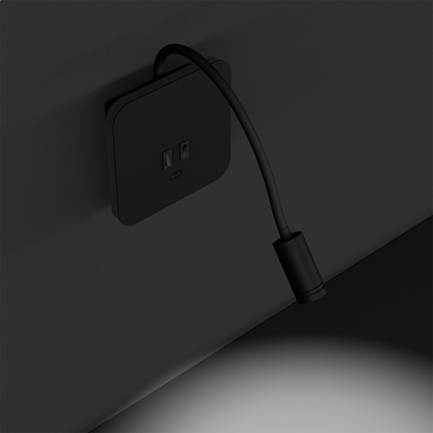LED Pielāgojama sienas lampiņa BASE 1xLED/8W+1xLED/2W/230V melna/sudraba