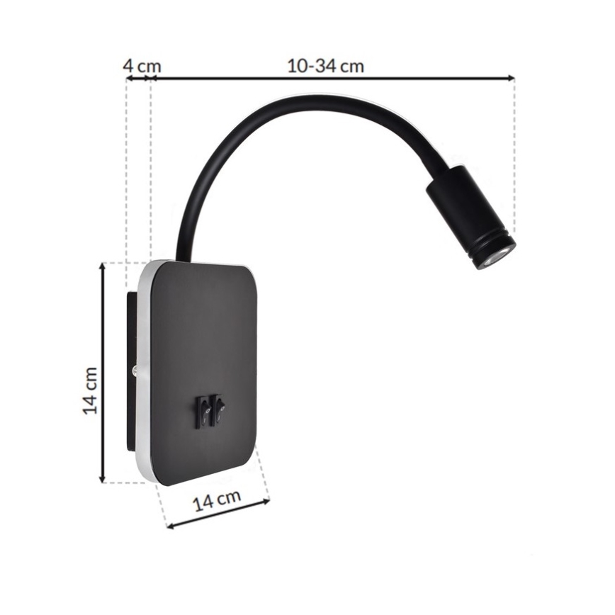 LED Pielāgojama sienas lampiņa BASE 1xLED/8W+1xLED/2W/230V melna/sudraba