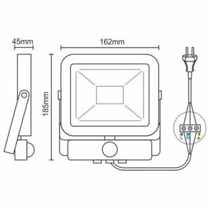 LED Plūdu gaismeklis ar sensoru LED/20W/265V 1800lm balts IP65