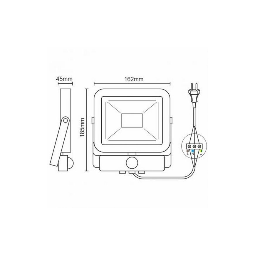 LED Plūdu gaismeklis ar sensoru LED/20W/265V 1800lm balts IP65